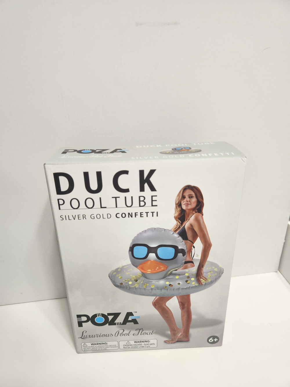 Silver Gold Confetti Duck Pool Tube Float - Silver Duck with SunGlasses